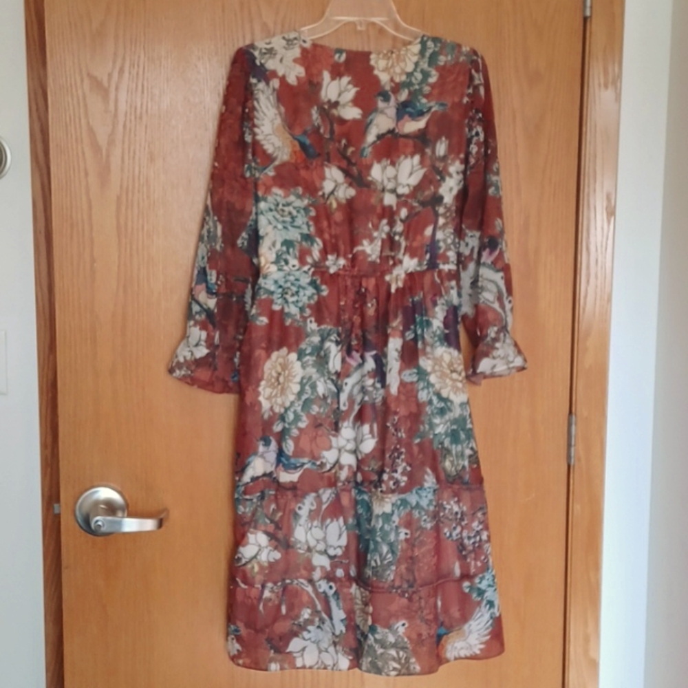 HEMANT & NANDITA @ Anthropologie Zeri Peasant Floral Print Dress ** SZ 10 - Picture 6 of 10